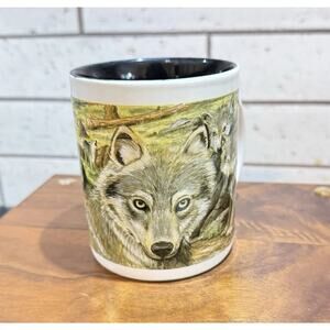 Vintage Wolf Wolves Pups Forest Rustic Mug Souvenir Banana Appeal USA EUC